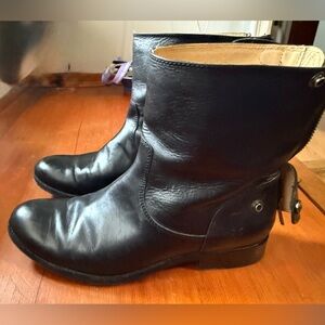 Frye Black Leather Women's Ankle Booties with Heel Buckle